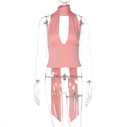 Sexy Backless Tie-Front Crop Top