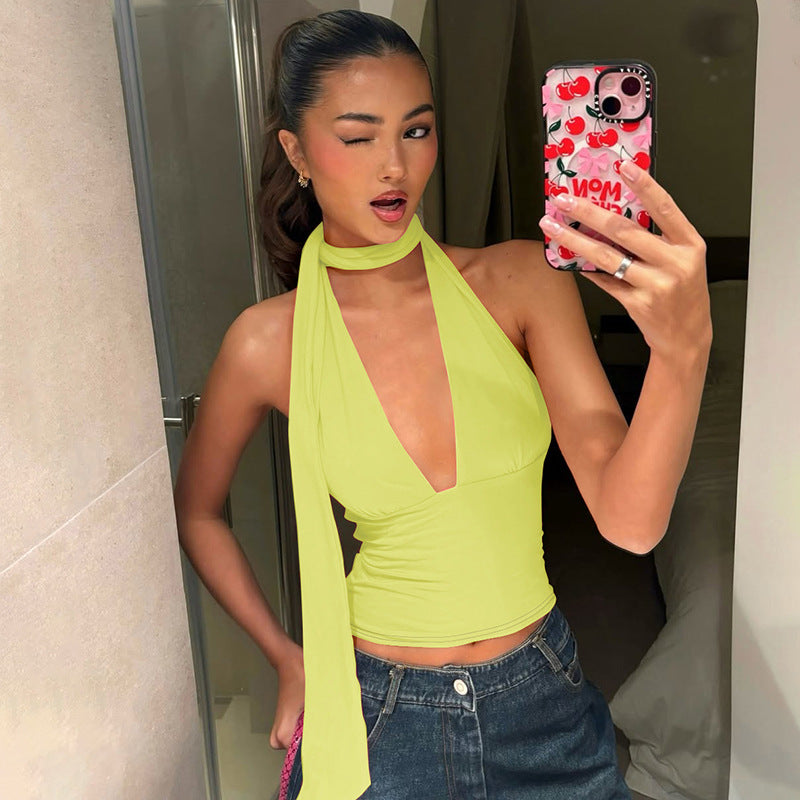 Sexy Backless Tie-Front Crop Top