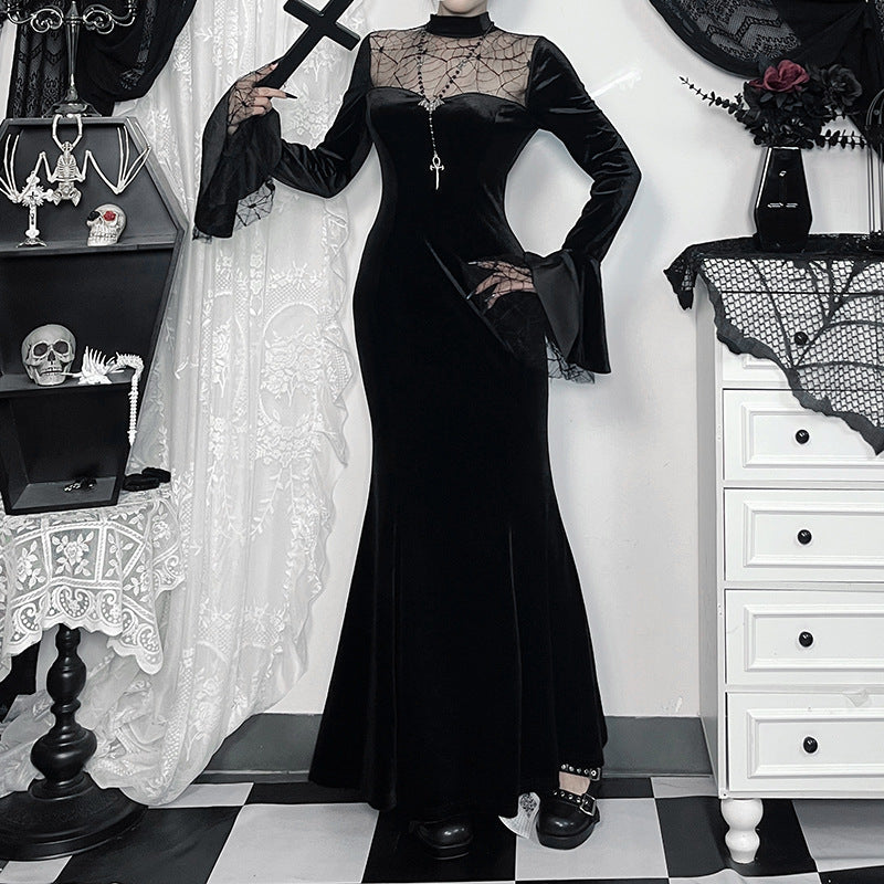 Spider Web Lace Patchwork Midi Dress