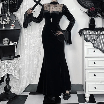 Spider Web Lace Patchwork Midi Dress
