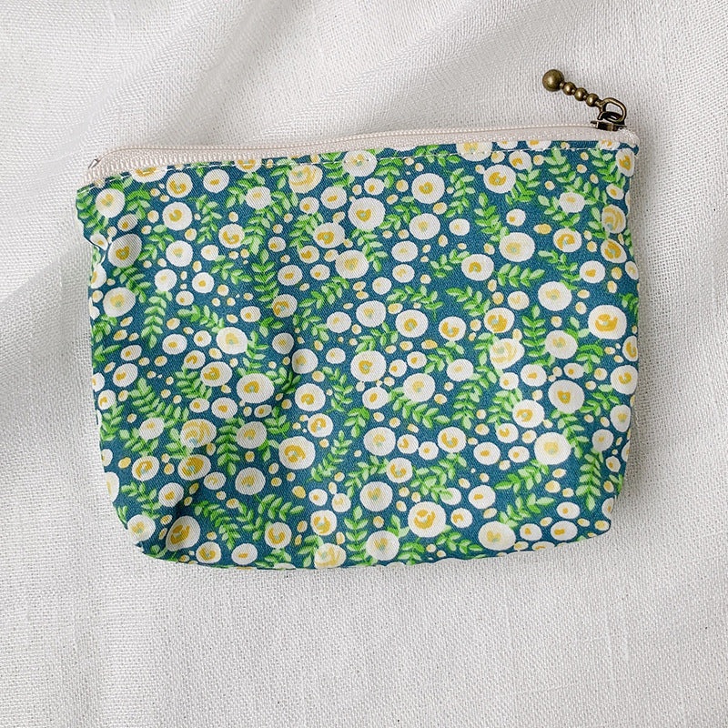 Mini Cartoon Zipper Wallet for Women Cute Floral Fabric Purse