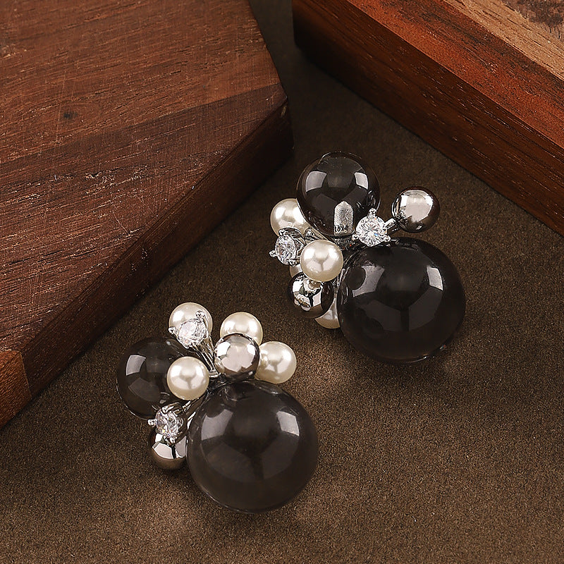 Stylish Geometric Resin Pearl Ear Studs With Silver Pins
