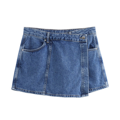 Trendy Cropped Denim Shirt and Skort Set
