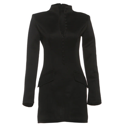 Elegant Fitted Long Sleeve Dress With High Neck