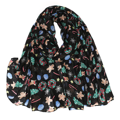 Christmas Theme Cartoon Print Silk Scarf