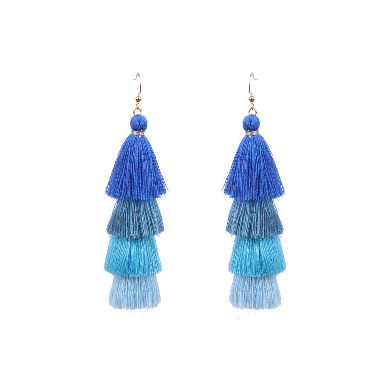 Bohemian Long Color Block Earrings With Tassels