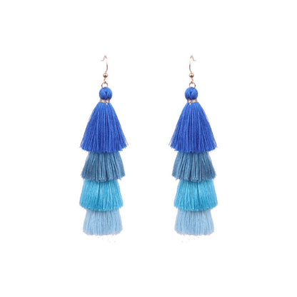 Bohemian Long Color Block Earrings With Tassels