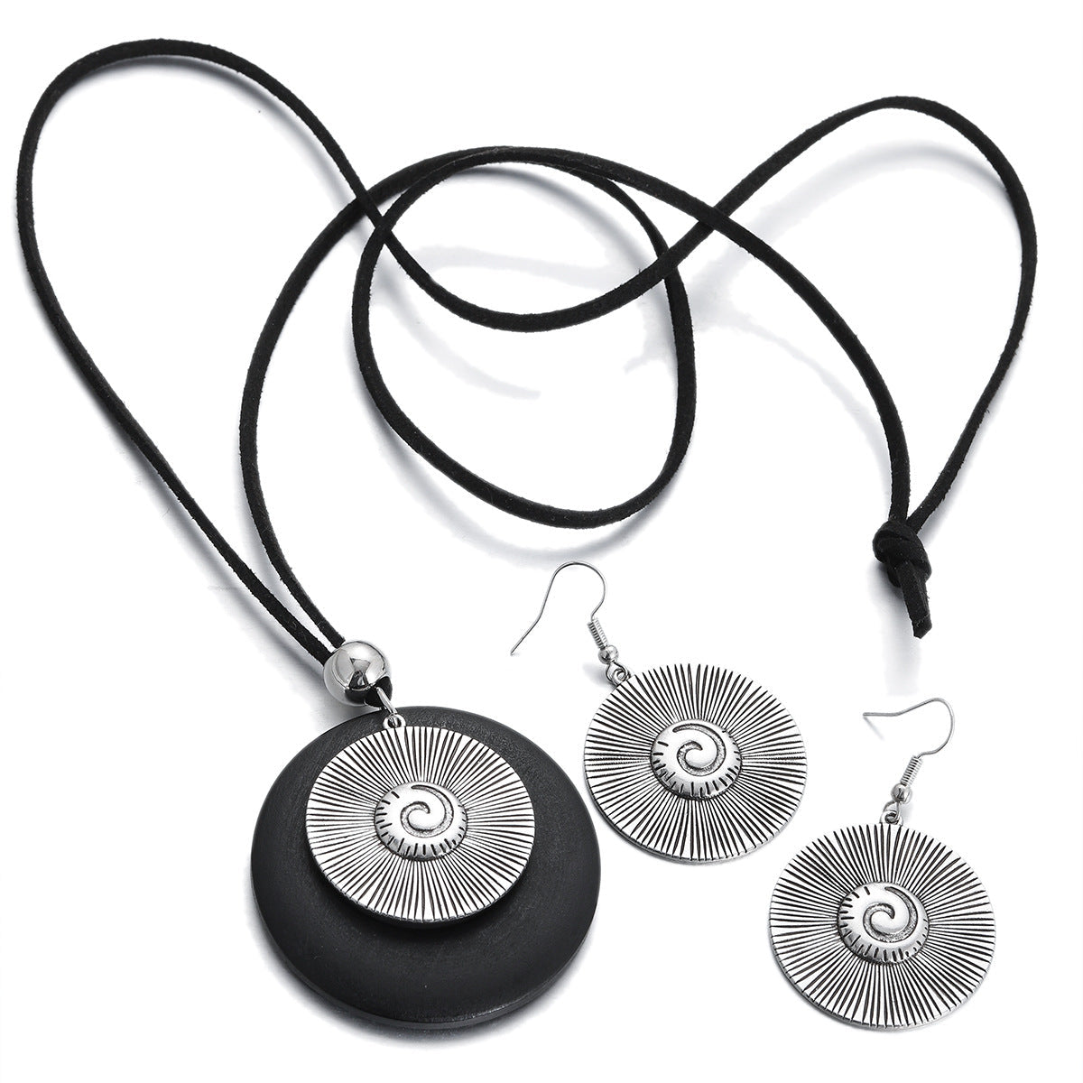 Trendy Geometric Earrings With Classic Black Wood Pendant