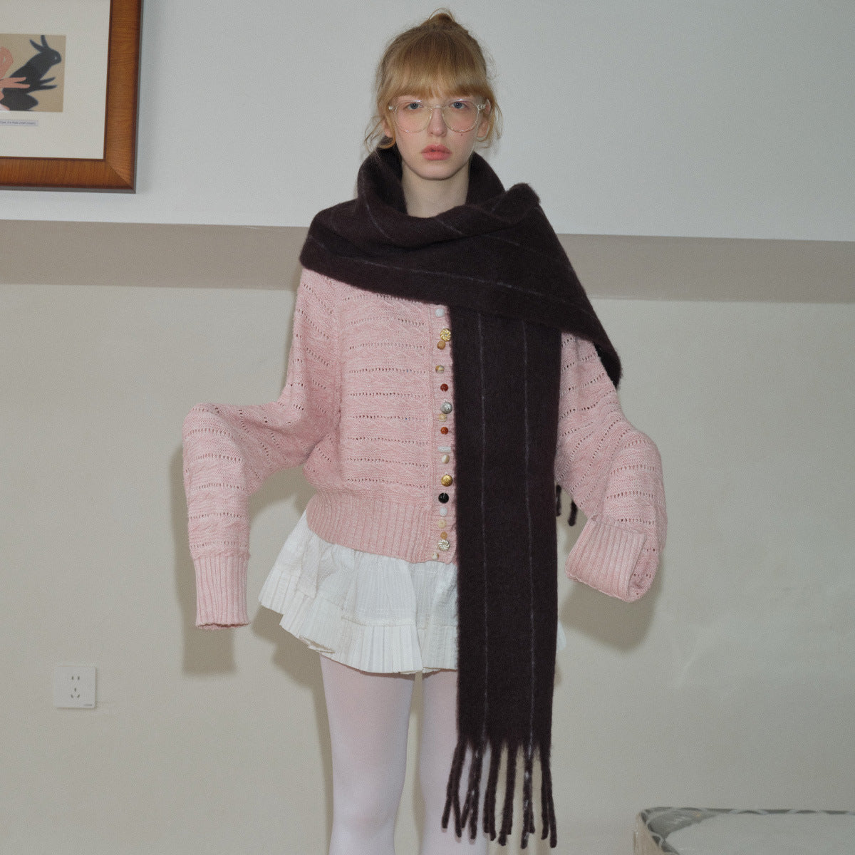 Vertical Striped Wool Blend Scarf Elegant Casual Neck Warmer