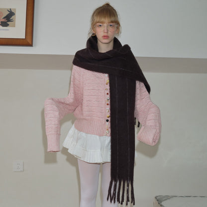 Vertical Striped Wool Blend Scarf Elegant Casual Neck Warmer
