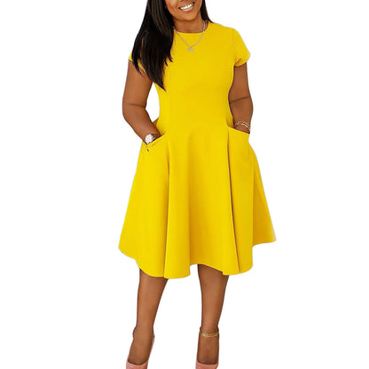 Casual A-Line Pocket Dress With Round Neck