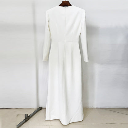 Floral Long Sleeve Maxi Dress Elegant Cotton Blend
