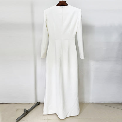 Elegant Floral Long Sleeve Maxi Dress With Cotton Blend