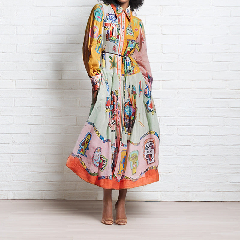 Elegant Floral Print Lantern Sleeve Maxi Dress