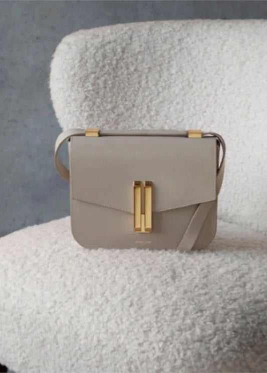 Structured Black Leather Shoulder Bag With Gold Clasp