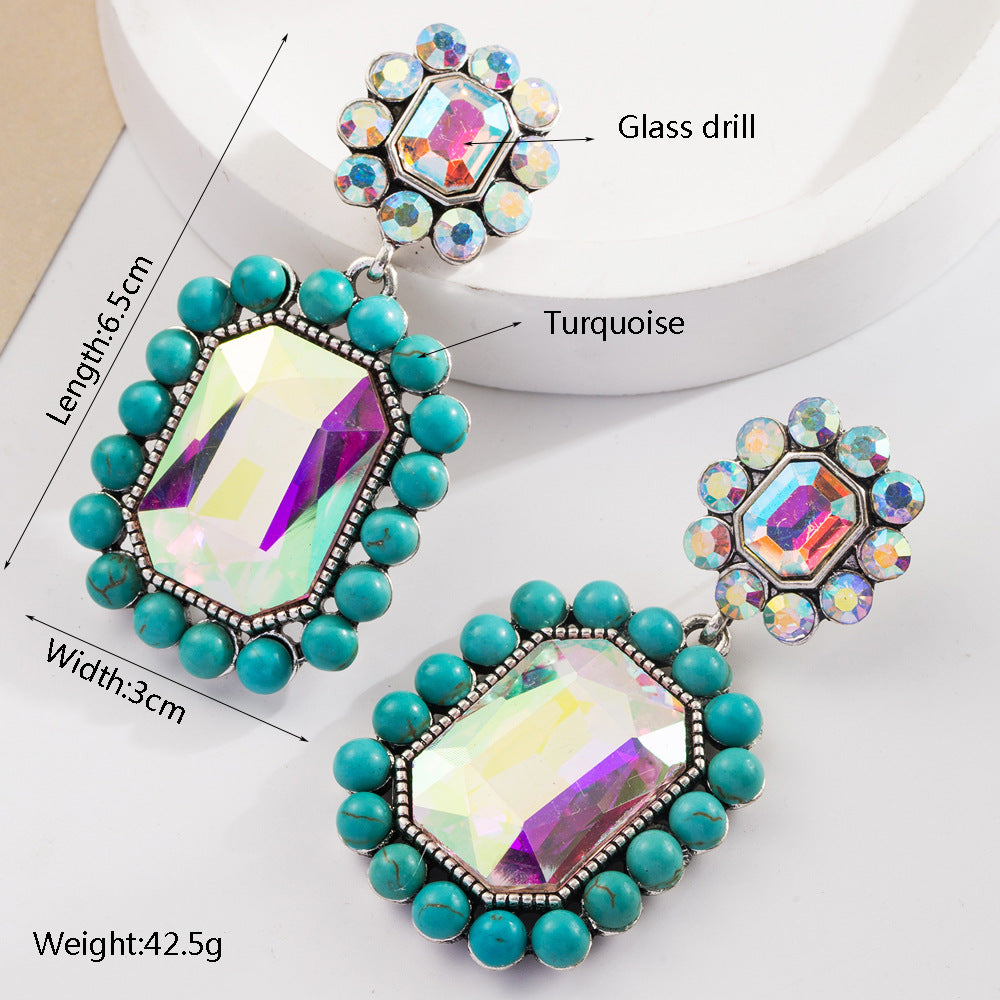 Bohemian Style Geometric Earrings With Pearls and Turquoise