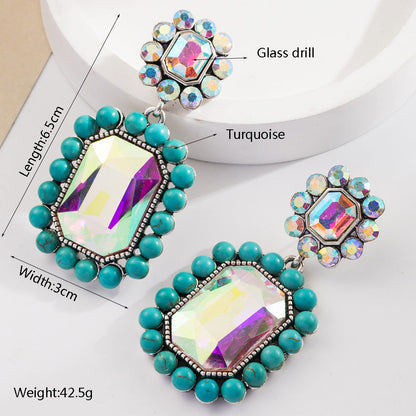 Bohemian Style Geometric Earrings With Pearls and Turquoise
