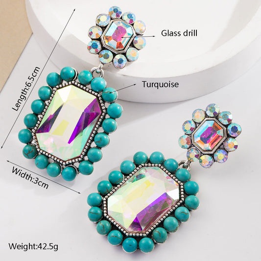 Bohemian Style Geometric Earrings With Pearls and Turquoise