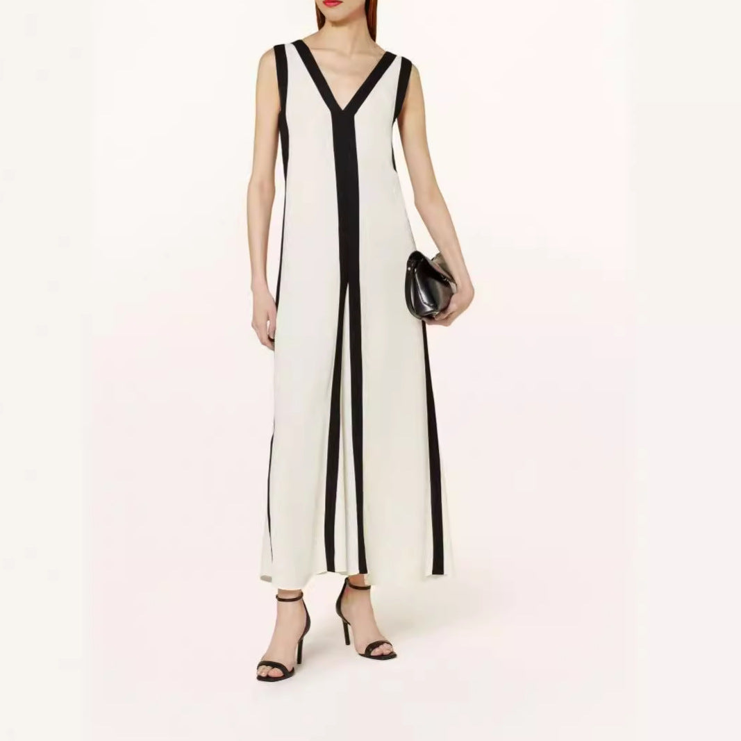 Casual Color Block Sleeveless Dress Polyester Elegant Style