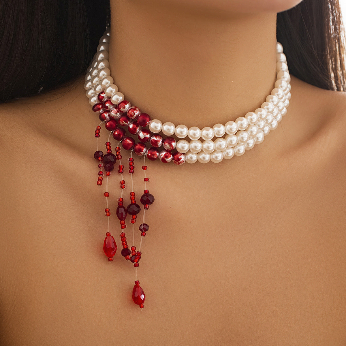 Gothic Pearl Choker Necklace Creative Halloween Design
