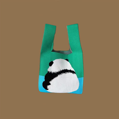 Trendy Cartoon Floral Knitted Tote Bag for Women