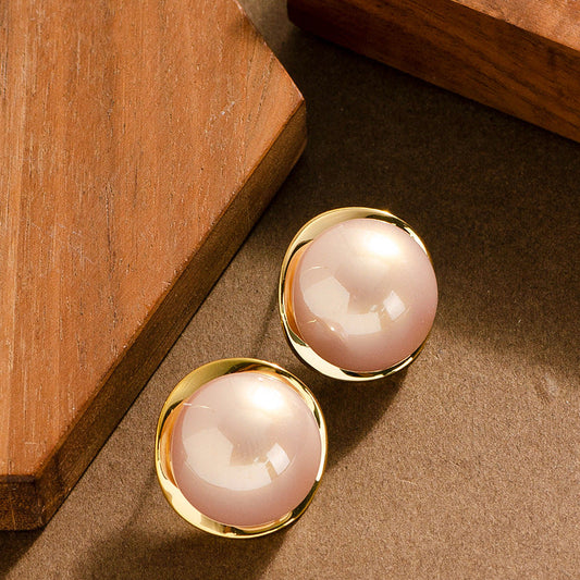 Elegant S925 Silver Stud Earrings With Half-Circle Pearl Design