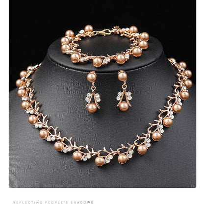 Pearl Necklace and Earring Set Elegant Alloy Jewelry for Bride