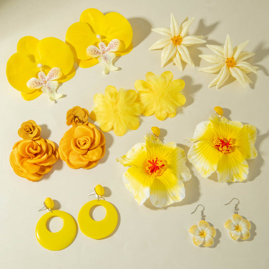 Colorful Floral Drop Earrings With Sunflower And Tulip Design