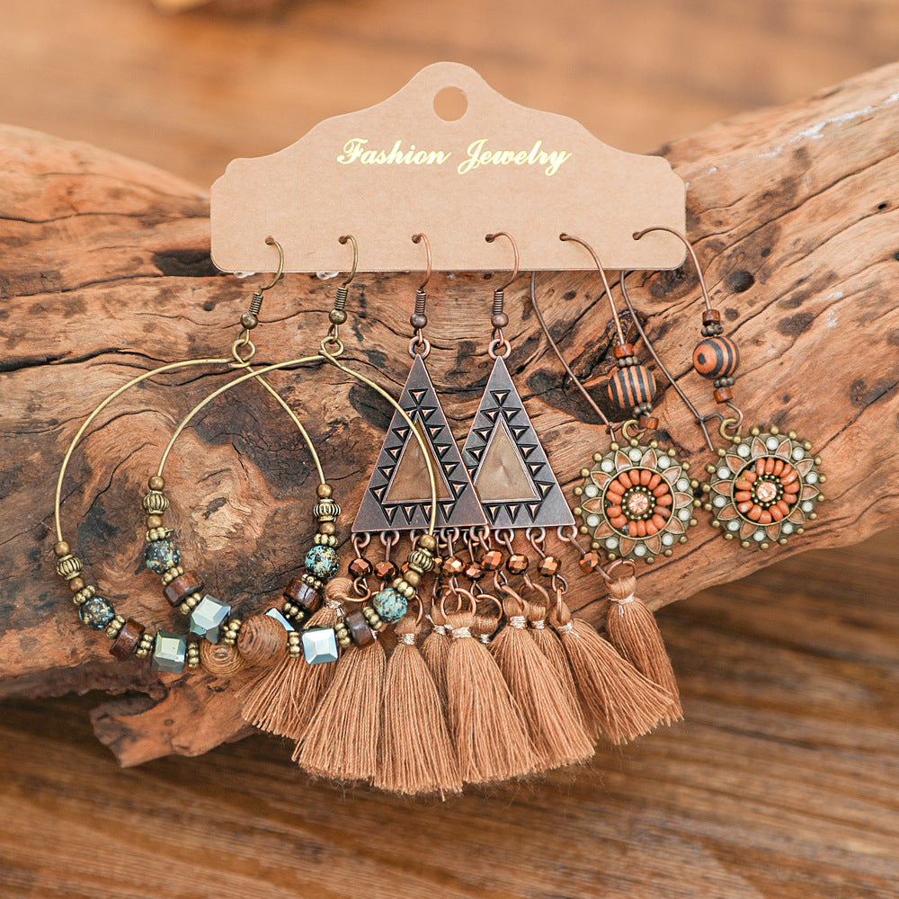 Colorful Bohemian Tassel Earrings Handmade Zinc Alloy Jewelry