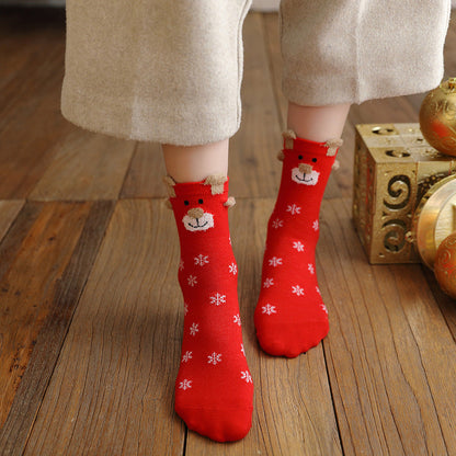 Christmas Reindeer Cartoon Funny Crew Socks