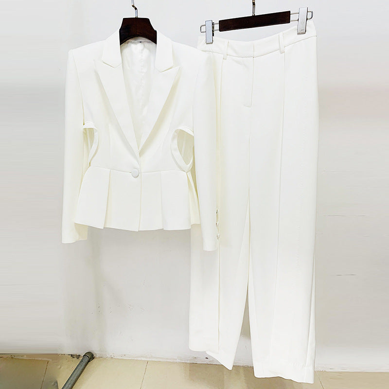 Slim Fit Lace Heart Blazer & Split Leg Trousers Set