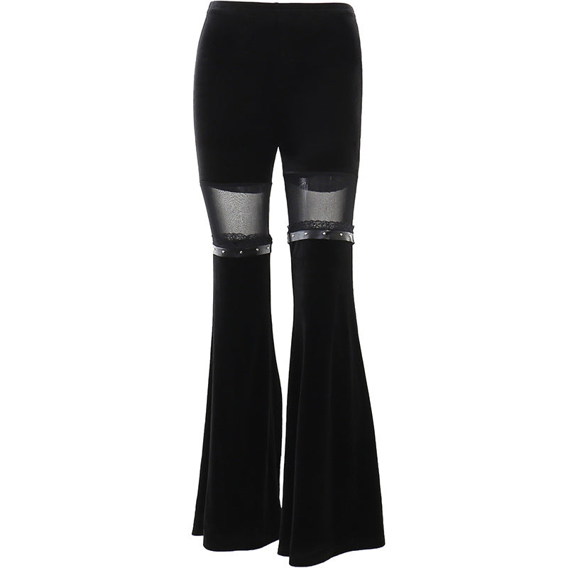 High-Waisted Flared Pants with Mesh Panels for Trendy Casual Look