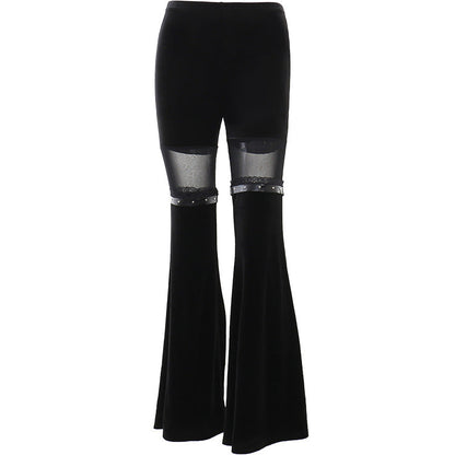 High-Waisted Flared Pants with Mesh Panels for Trendy Casual Look