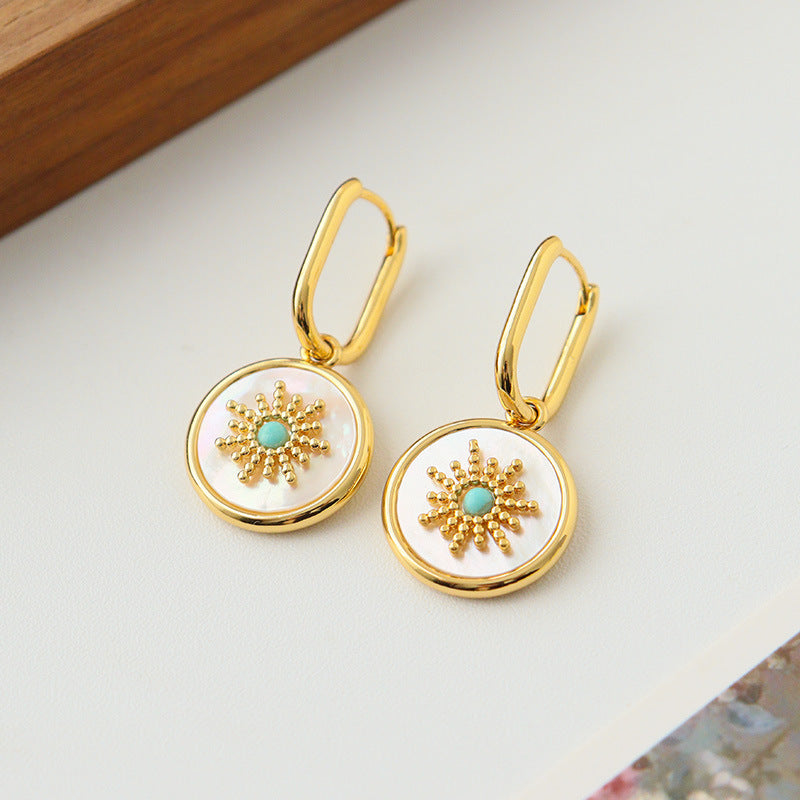 Minimalist Gold Round Shell Hoop Earrings