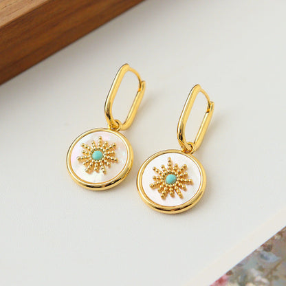 Minimalist Gold Round Shell Hoop Earrings