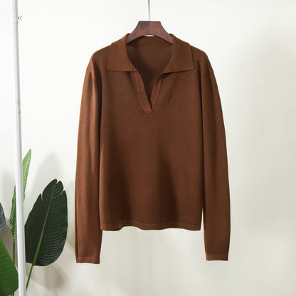 Lapel V-Neck Casual Sweater