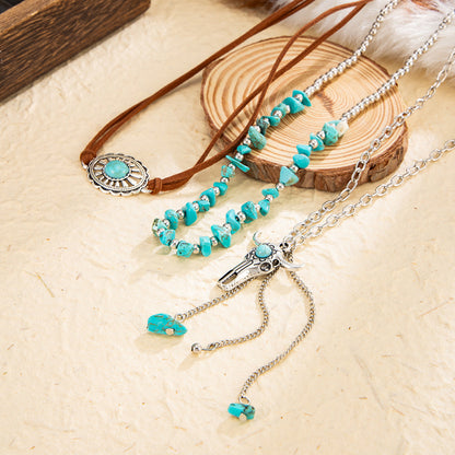 Bohemian Turquoise Style Bull Head Pendant Necklace Trendy Choker