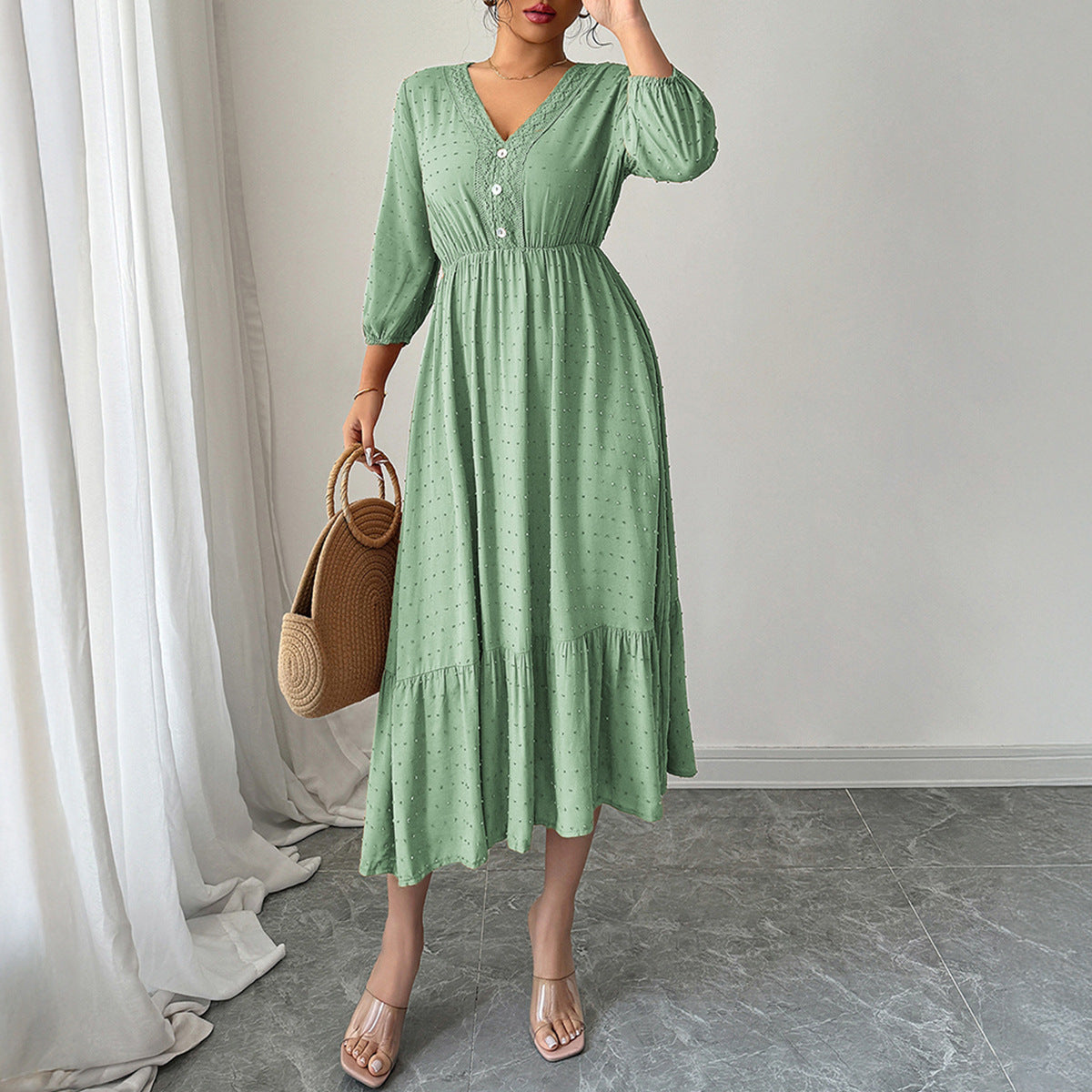 Elegant A-Line Maxi Dress Soft Knit Fabric Casual Outfit