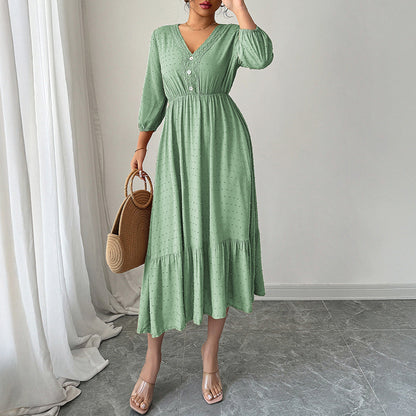 Elegant A-Line Maxi Dress Soft Knit Fabric Casual Outfit