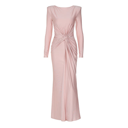 Elegant Long Sleeve Dress with Round Neck