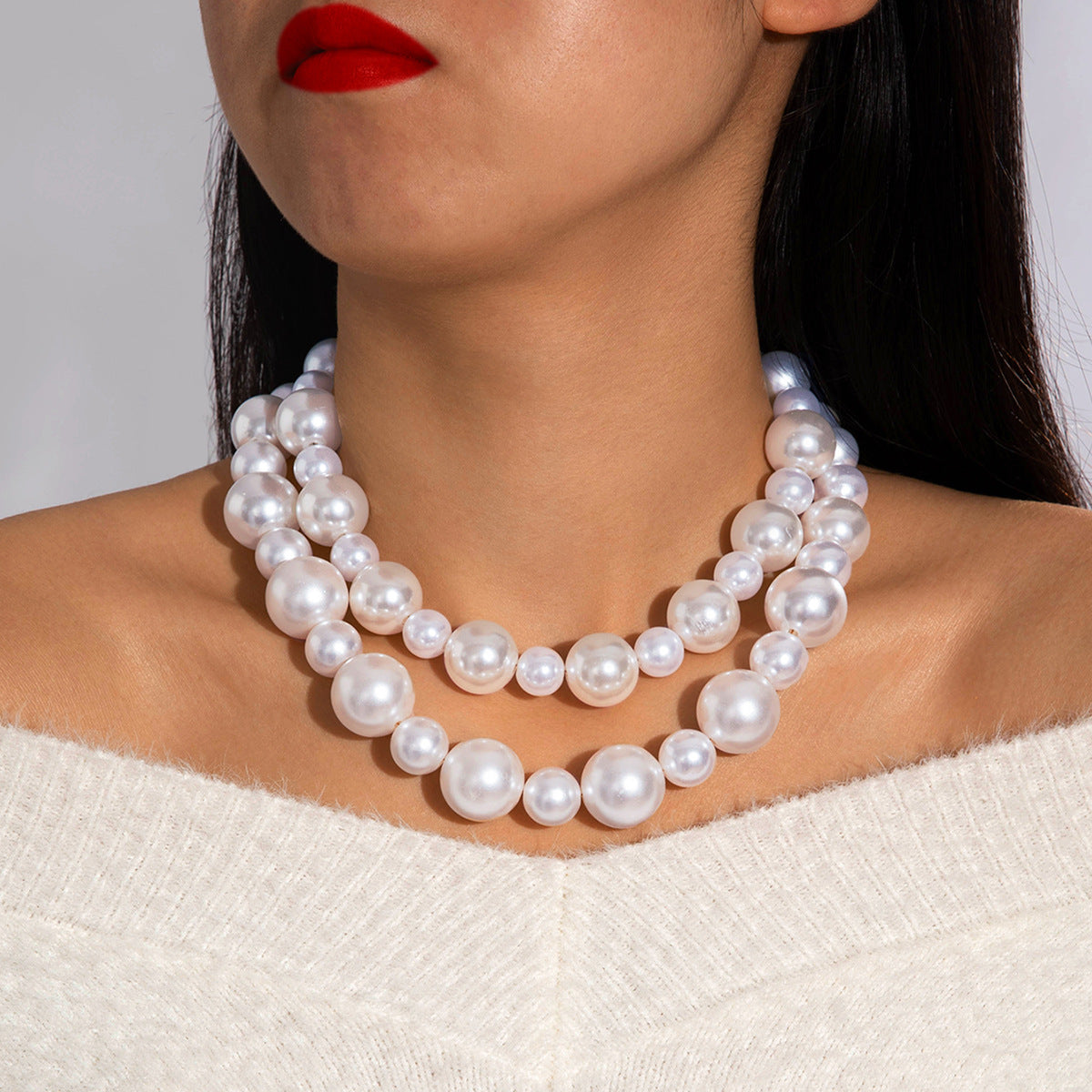 Fashionable Vintage Geometric Bead Necklace With Pearl Layered Design