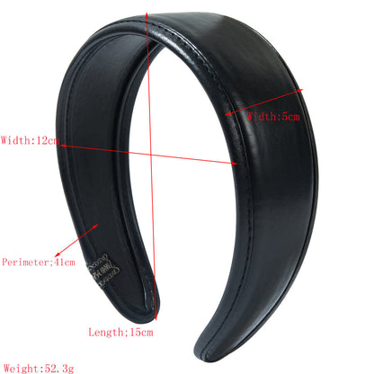 Vintage Wide Brim PU Leather Headband for Women