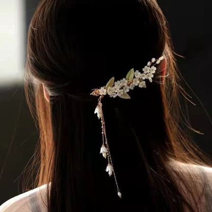 Classic Floral Tassel Hair Clip Elegant Side Clutch