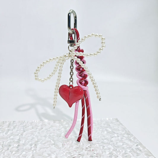 Cute Pearl Bow Colorful Braided Bag Charm