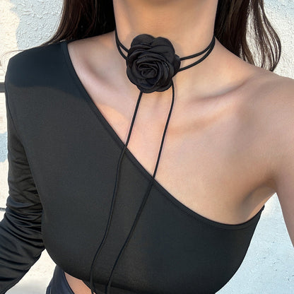 Handmade Rose Flower Necklace Creative Long Choker