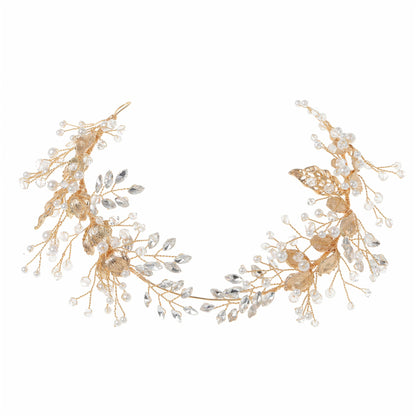Gold Alloy Leaf Shape Pearl Hairpin Hair Stick Bridal Headpiece