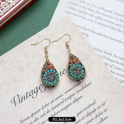 Original Niche Nepal Exotic Tibetan Ethnic Earrings Retro Temperament Simple Earrings Show Face Thin Earrings.