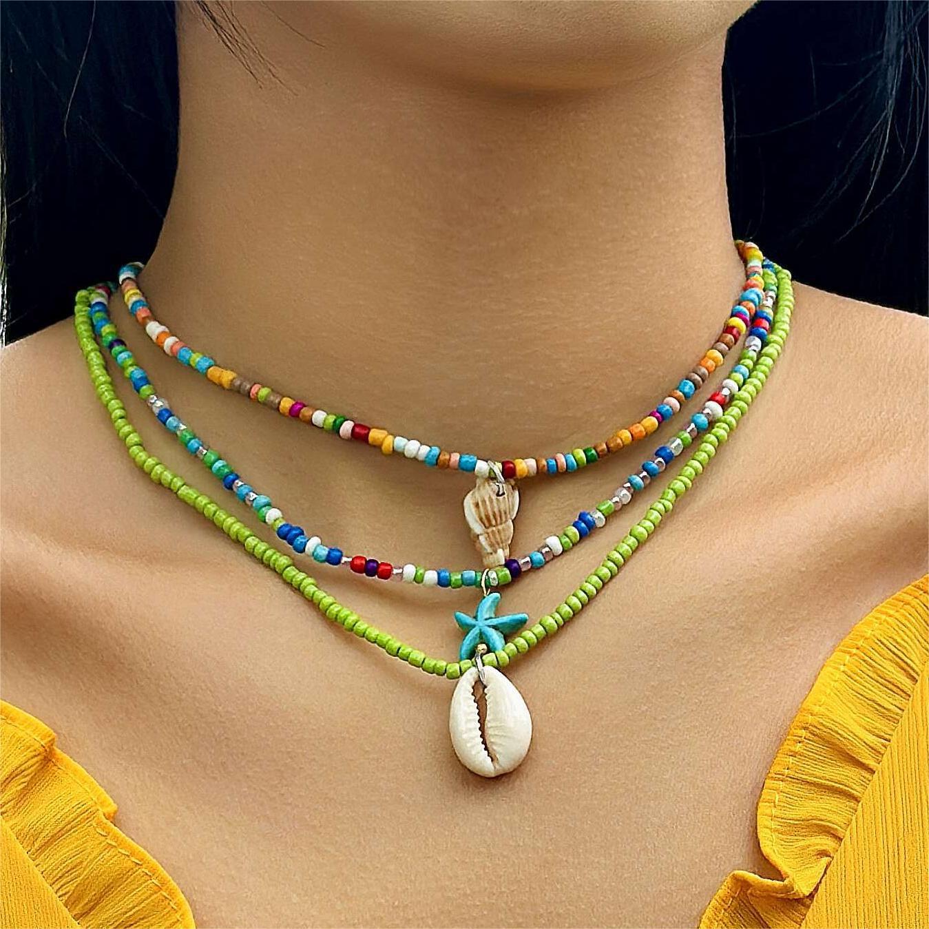 Bohemian Seashell Beaded Anklets Set With Starfish Elements