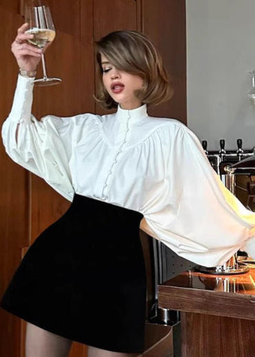 Balloon Sleeve Blouse Lightweight White Fabric