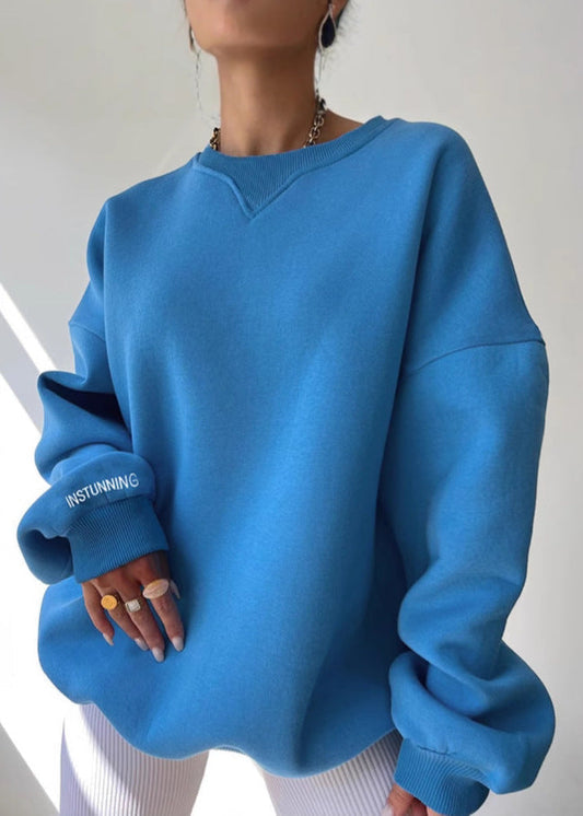 Oversized Cotton Blend Sweatshirt With Ribbed Cuffs